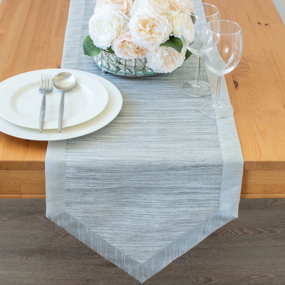 Silver Long Table Runner 120 inches long V Ends For Etsy