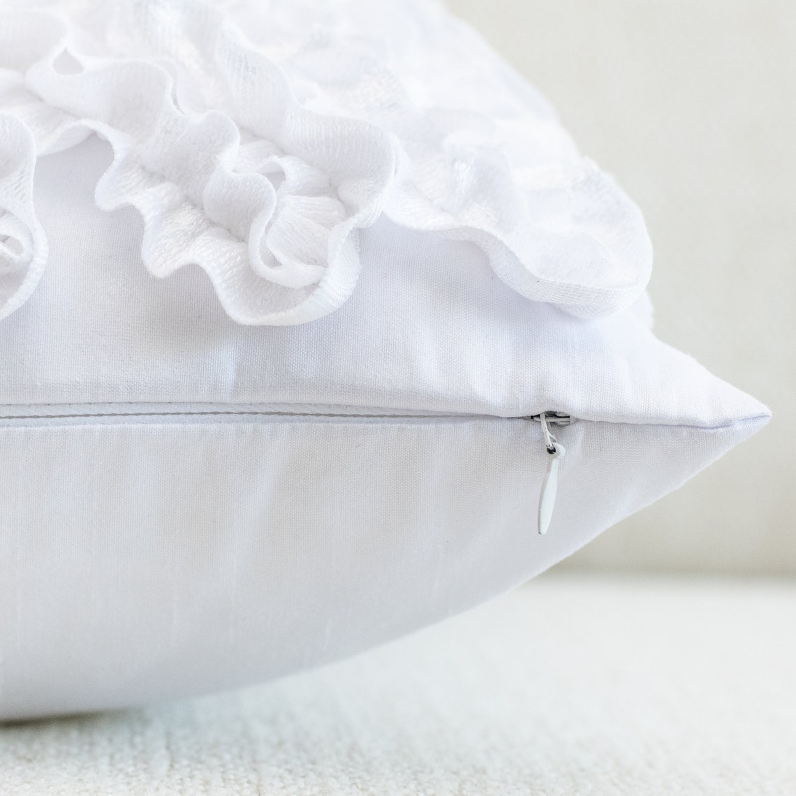White Textured Euro Sham Pillow Cover With Ruffles 26x26 Etsy