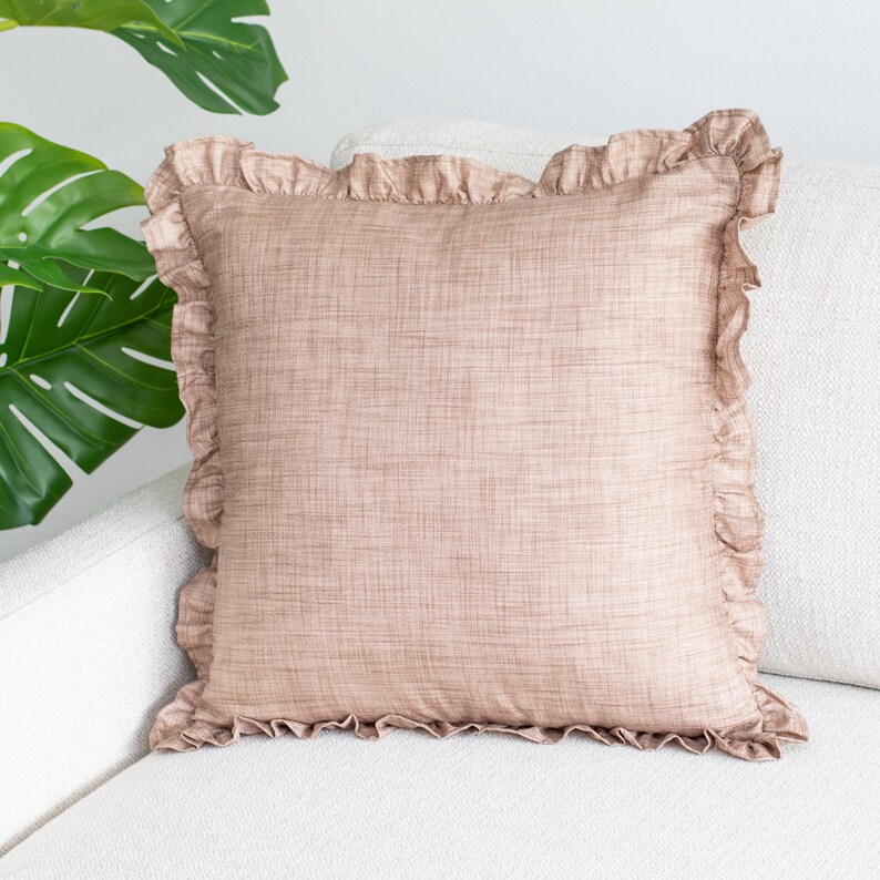 Oatmeal Solid Accent Pillow Cover With Frills 12x12 Inch Etsy