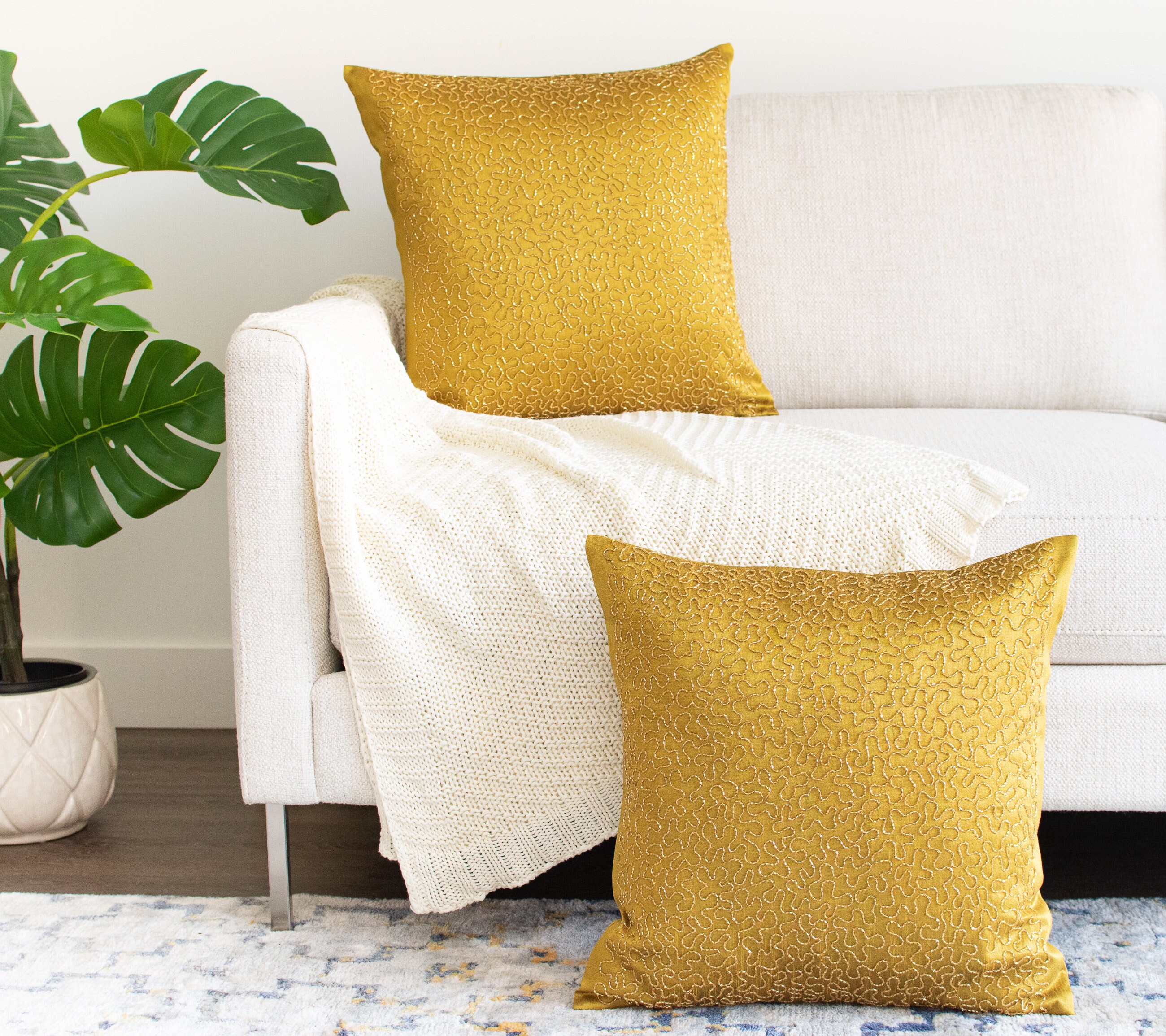 Mustard Yellow Decorative Pillow Cover 22x22 inch Etsy