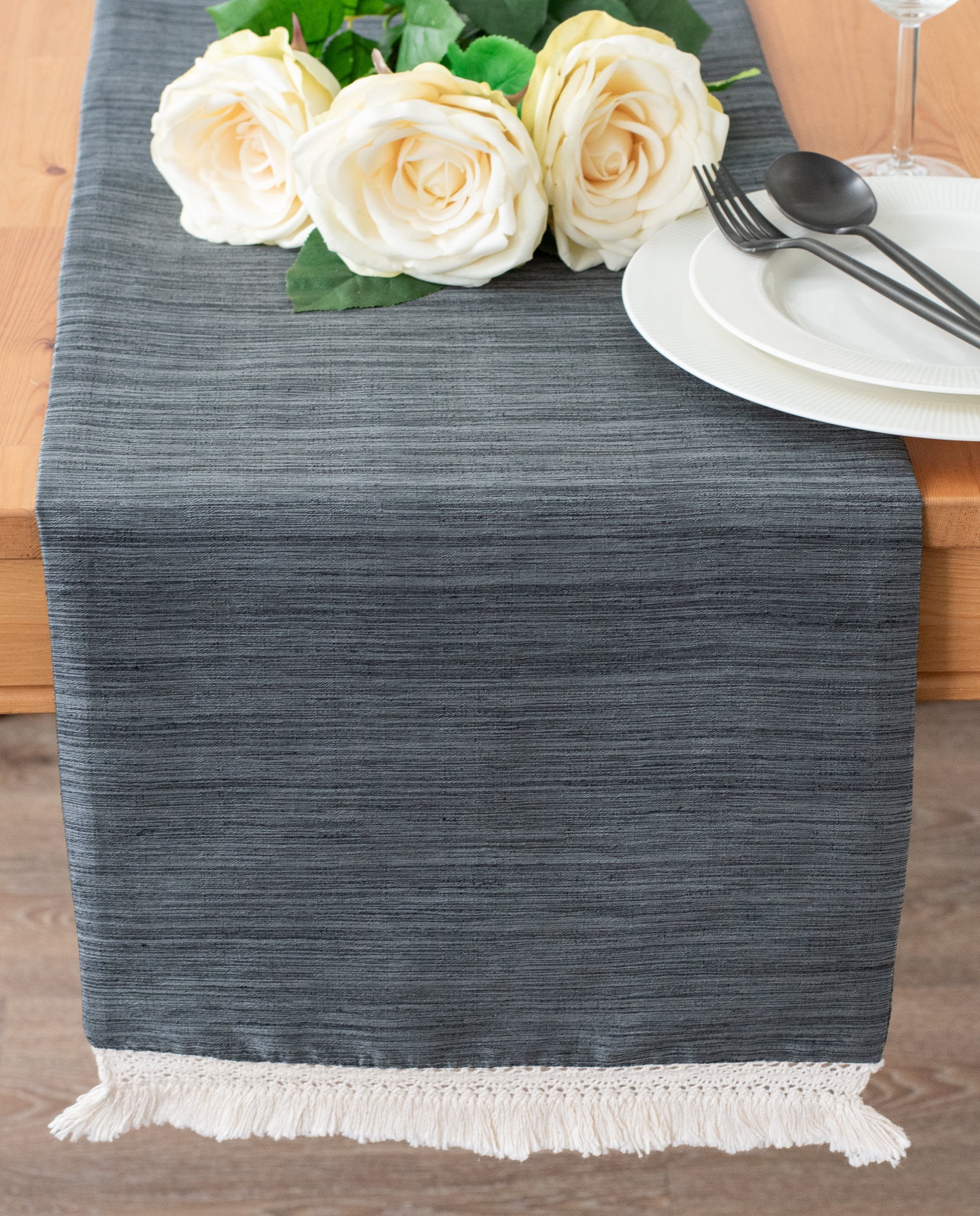 Grey Table Runner 108 inches long Macrame Crochet Lace Boho Etsy