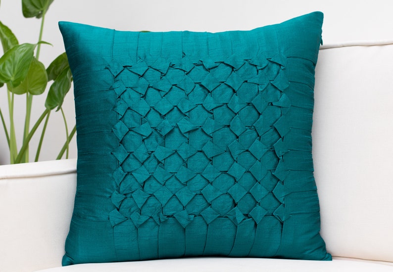 Dark Teal Throw Pillow Covers 16x16 inch Box Pleated Etsy