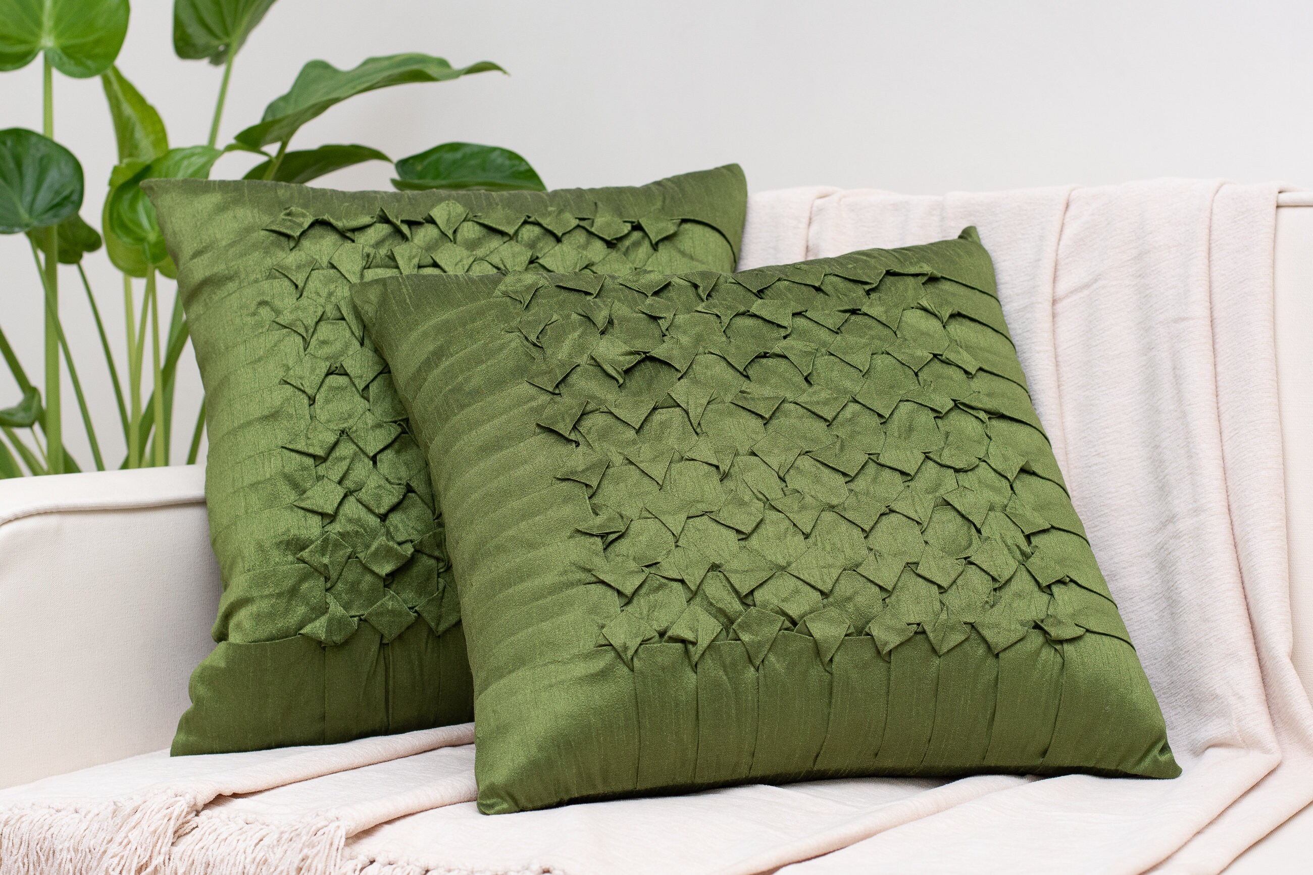 Moss Green Throw Pillow Covers 16x16 inch Box Pleated Etsy