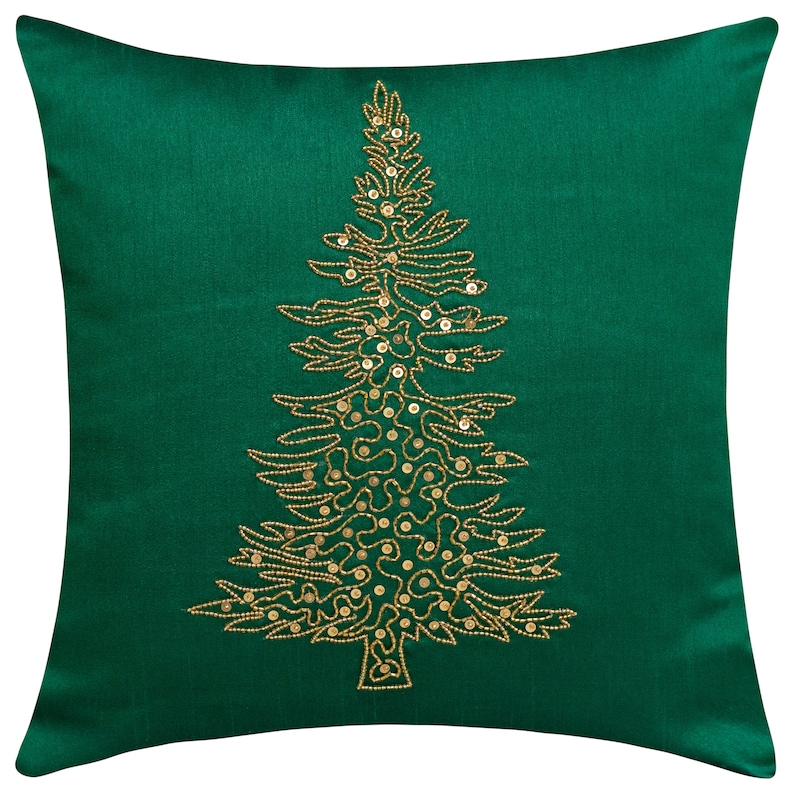 Emerald Green Christmas Tree Embroidered Pillow Cover 12x12 Etsy