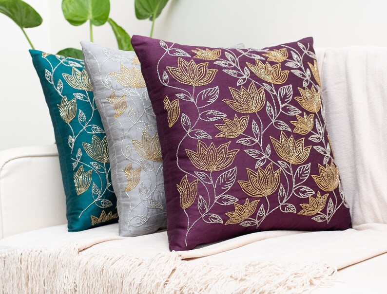 Maroon Gold Throw Pillow Cover Floral Pattern Luxurious Etsy