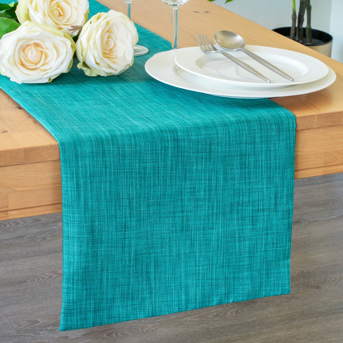 Teal Long Table Runner 108 inches long For Dining Kitchen Etsy