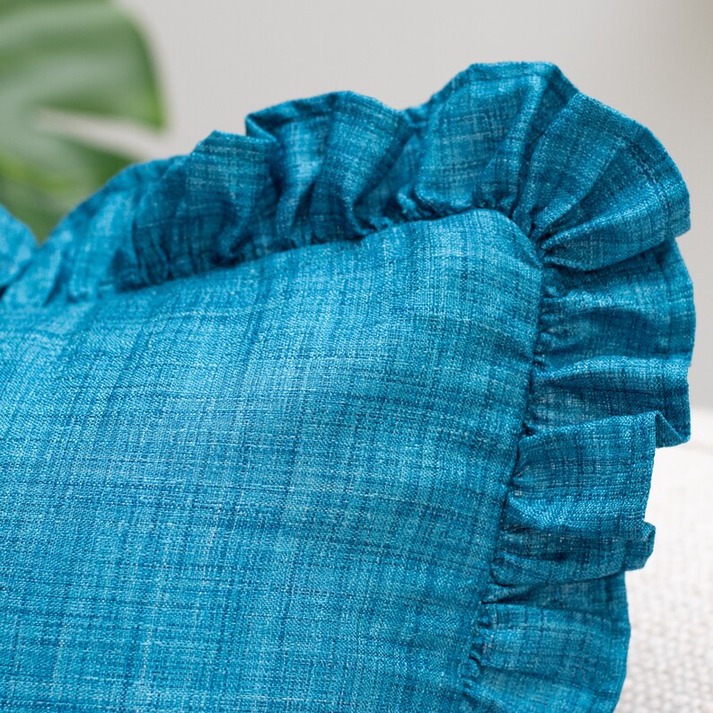 Turquoise Solid Euro Sham Pillow Cover With Frills 26x26 Etsy