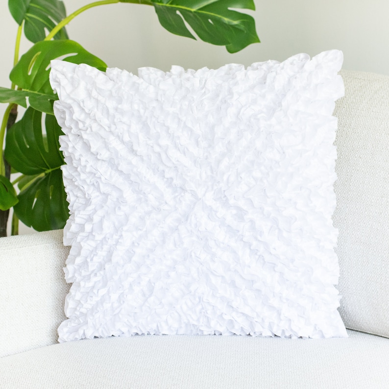 White Textured Accent Pillow Cover with Ruffles 12x12 inch Etsy