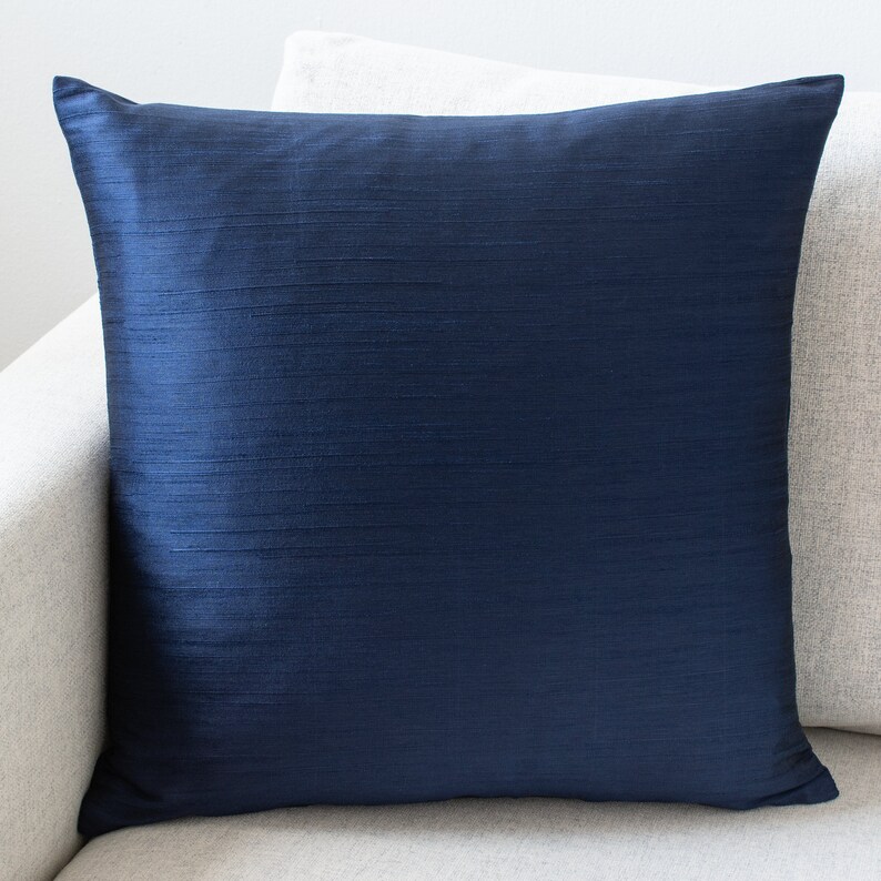 Navy Blue Throw Pillow Covers 16x16 inch Faux Silk wth Slub Etsy