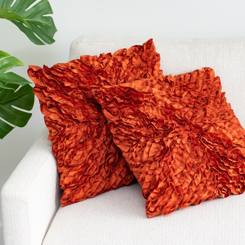 Rust Throw Pillow
 Rust Textured Throw Pillow Cover with Ruffles 18x18 inch