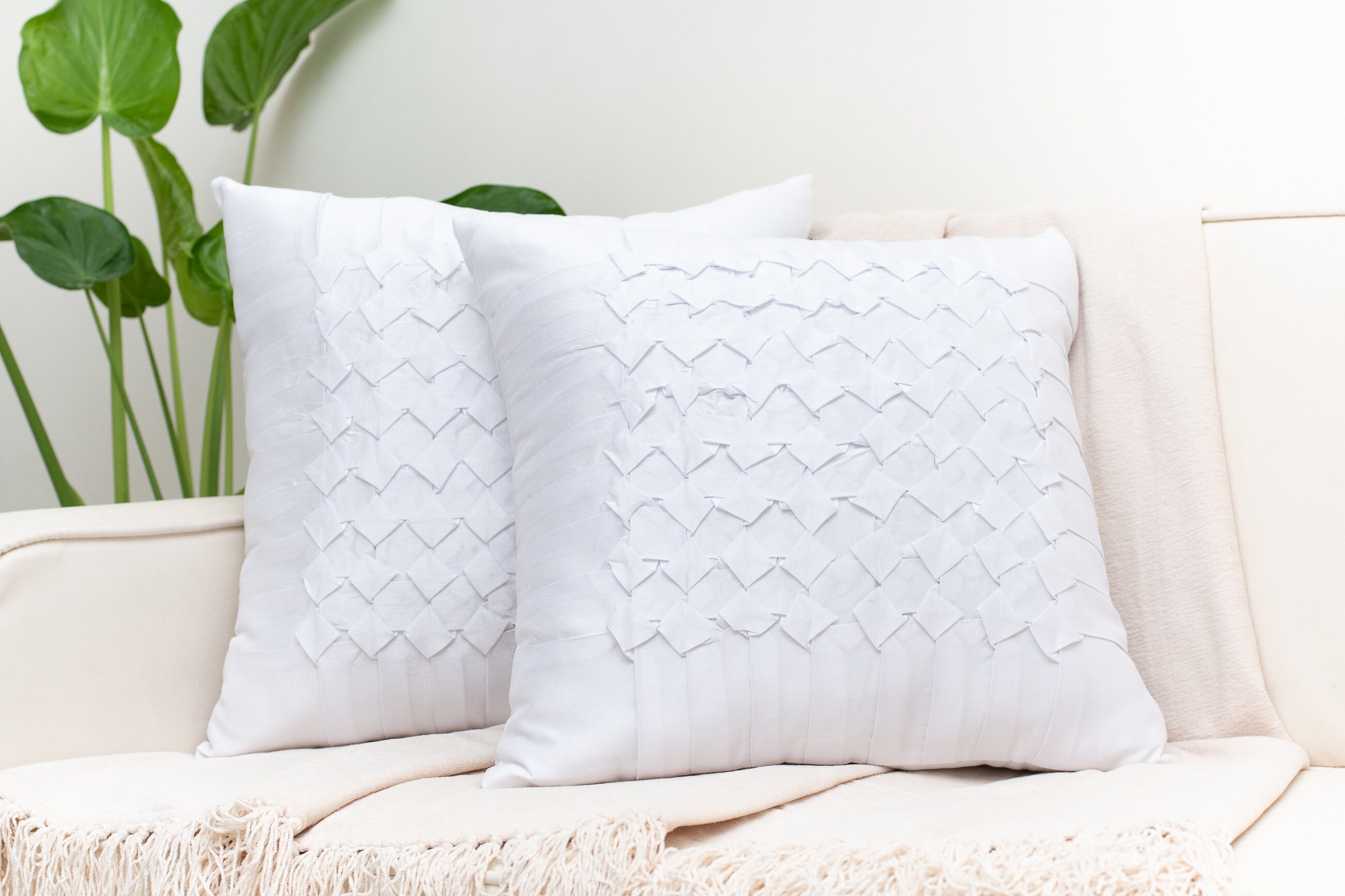 White Throw Pillow Covers 16x16 inch Box Pleated Decorative Etsy