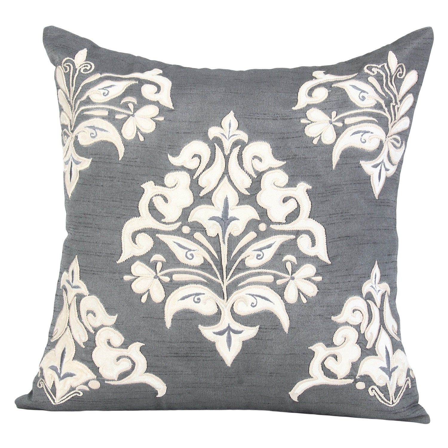 Grey Damask Pillow Cover Etsy