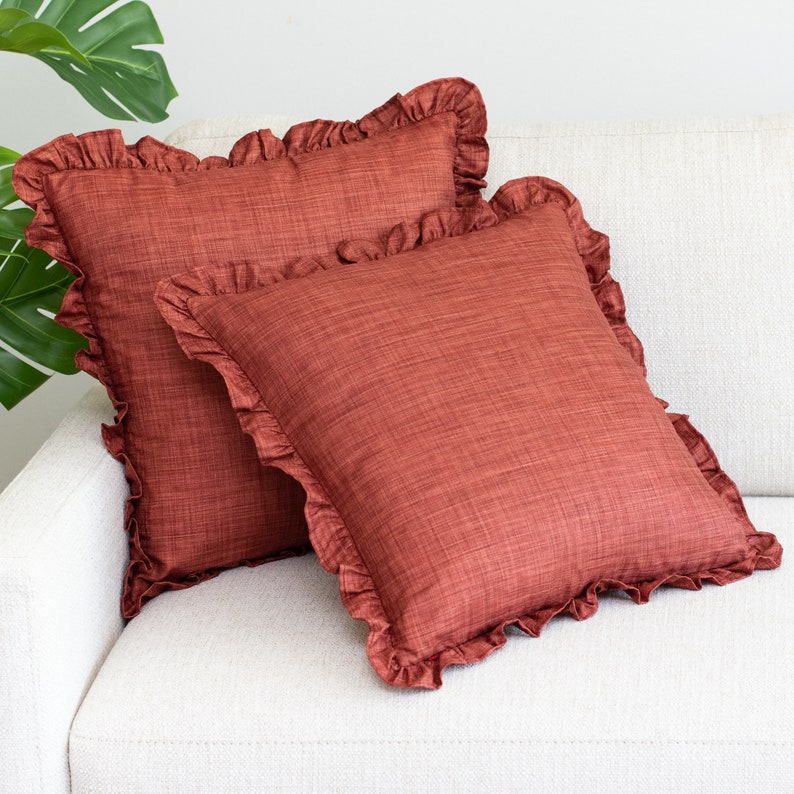 Rust Cushion Cover Solid Frills 20x20 Inch for Girl's Etsy