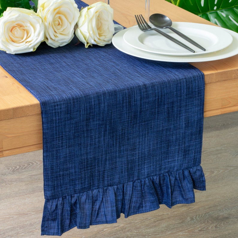 Dark Blue Dresser Scarf With Ruffles 48 Inch Long Runner for Etsy