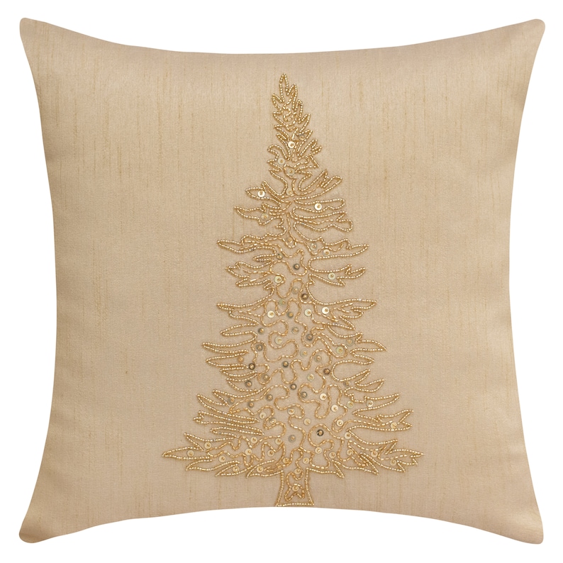 Gold Christmas Tree Pillow Embroidered Pillow Cover 12x12 Etsy