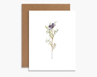 with love botanical greeting card, flower card, romantic card, art print, pressed flower, mothers day card, minimal greeting card