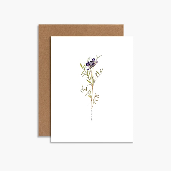 with love botanical greeting card, flower card, romantic card, art print, pressed flower, mothers day card, minimal greeting card