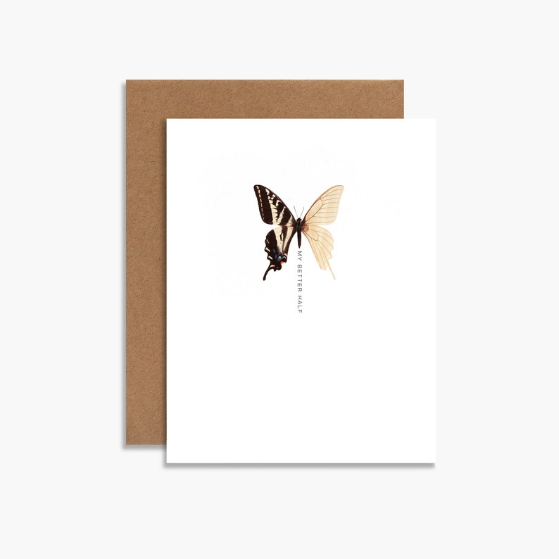 my better half butterfly greeting card, anniversary card, art print, butterfly print, minimal greeting card, girlfriend card, boyfriend card image 1