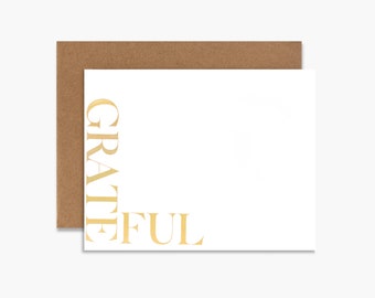 Grateful Foil Greeting Card, Thank You Card, Gold Foil Card, Simple Greeting Card, Minimal, Elegant