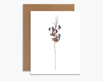 deepest sympathy botanical greeting card, sorry for your loss card, feel better card, flower print, minimal greeting card