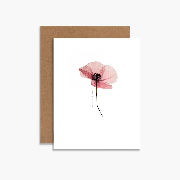 you are loved greeting card, botanical card, flower card, anniversary card, art print, pressed flower,