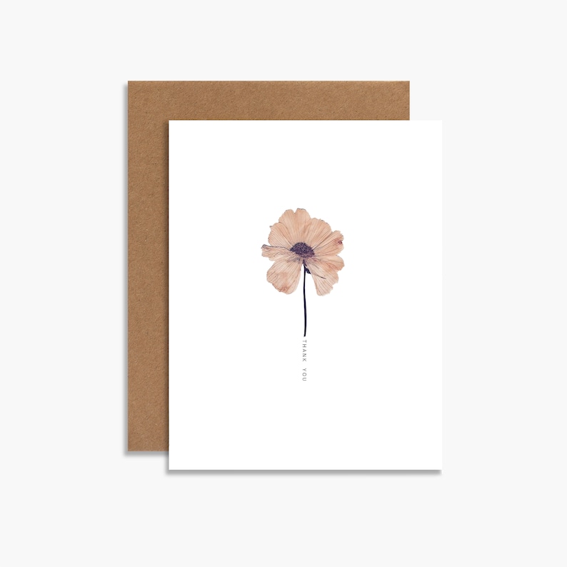 thank you botanical greeting card, thank you card, gratitude card, flower art print, minimal, pretty card image 1