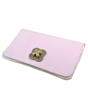 Hand gemaakte luxe clutch portomonnee van echt roze rundleer, met separaat kleine portomonnee. Voor creditcard, geld, paspoort en telefoon