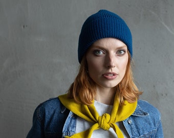 Unisex Blue Rib beanie, Lambswool beanie