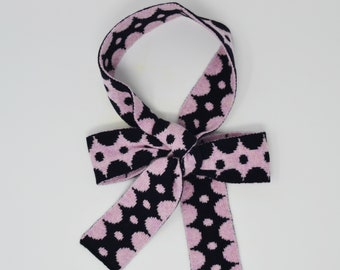 Pink/ Navy Skinny woollen scarf, geometric pattern scarf