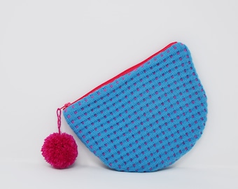 Blue/pink purse, makeup bag, small bag, pouch