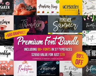 99% OFF Premium Font Bundle + 500 Graphics | Instant Digital Download | Calligraphy & Wedding Fonts | Modern Handwriting Fonts | Bonus Logos