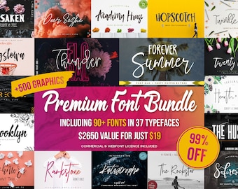 Premium Font Bundle + 500 Graphics | Branding Fonts - Cricut Fonts - Canva Fonts - Handwritten Fonts - Procreate Fonts | Instant Download