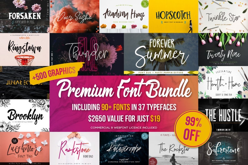Premium Font Bundle + 500 Graphics | Branding Fonts - Cricut Fonts - Canva Fonts - Handwritten Fonts - Procreate Fonts | Instant Download 