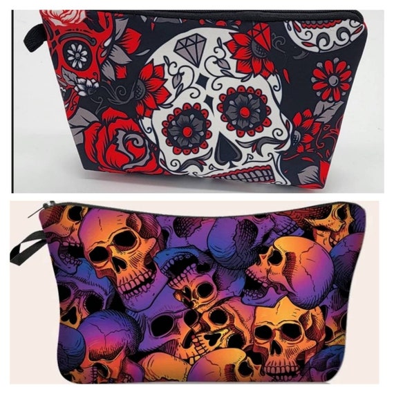 Skull Cosmetic Bag Day of the Dead Zipper Bag Skull and - Etsy