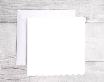 White Square Scalloped Card Blanks 155mm. Pack of 10 with Envelopes