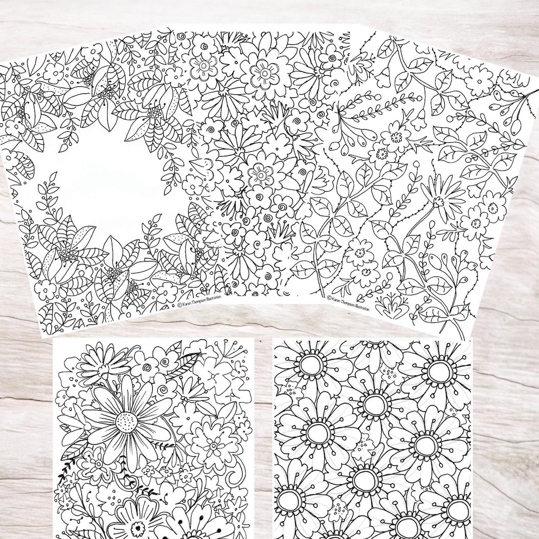 Printable Colouring Sheets, Flowers X 5 - Etsy
