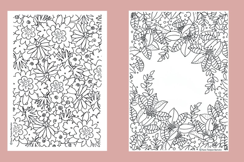 Printable Colouring Sheets, Flowers X 5 - Etsy