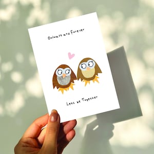 Carte Owlways et Forever Love, carte de voeux mignon hibou, Saint-Valentin, anniversaire, adorables mignonnes effrayantes