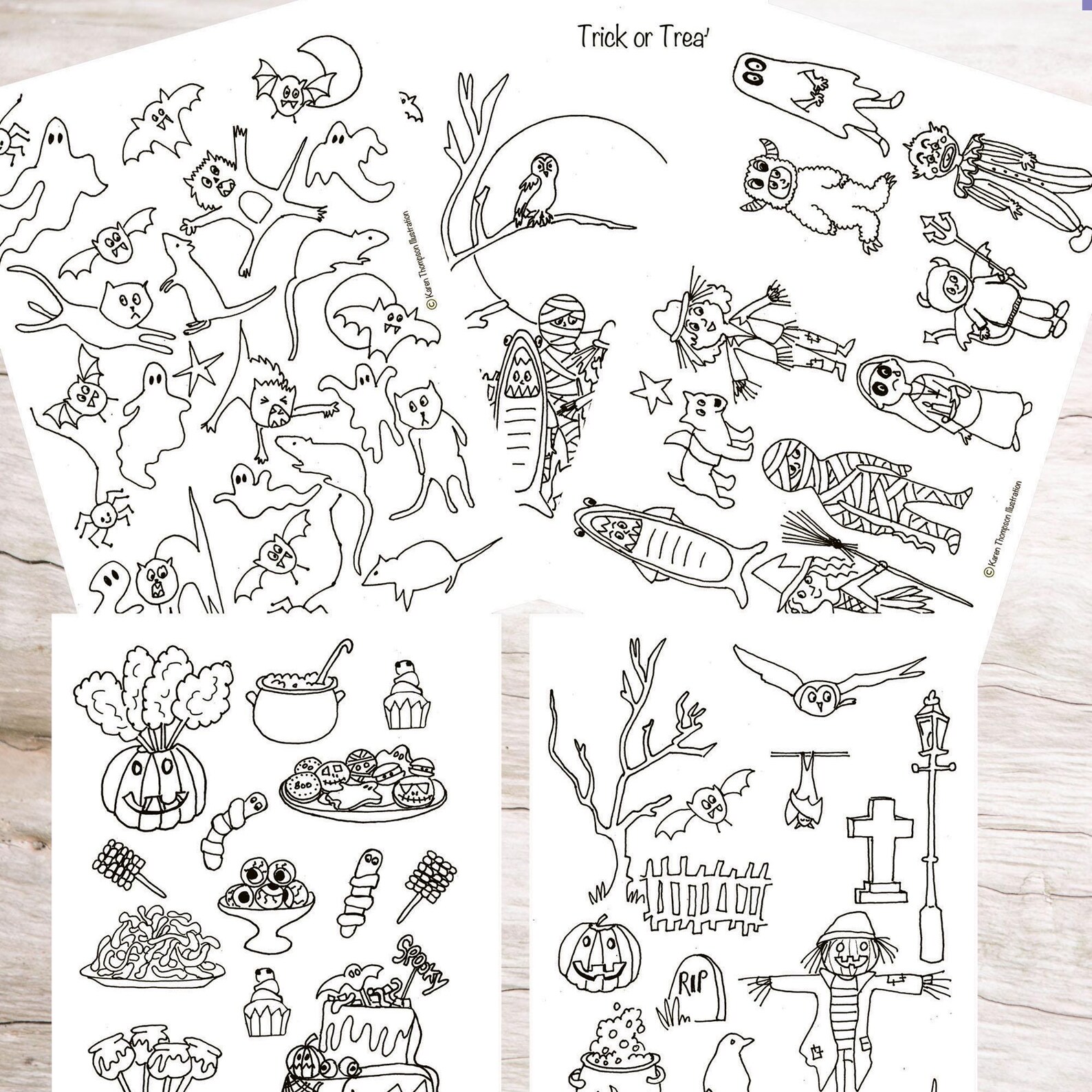 Fun Halloween Printable Colouring Sheets X 5 - Etsy