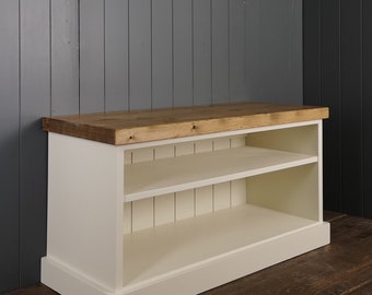 Large Double Shelved shoe bench seat with rustic top different colours and sizes hallway utility room porch