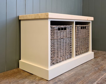 Rustic Hallway Bench with Baskets, Country Style Shoe Storage