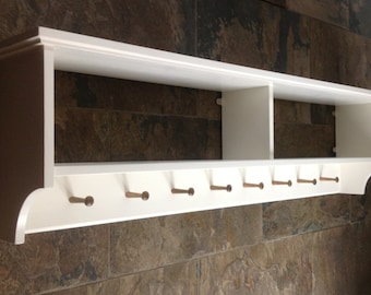 Wide Wooden Coat Rack with Shelf, Wall Mounted Peg Board