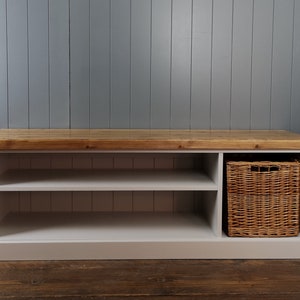 Large shoe bench with side basket long shelf seat with rustic top different colours and sizes hallway utility room porch