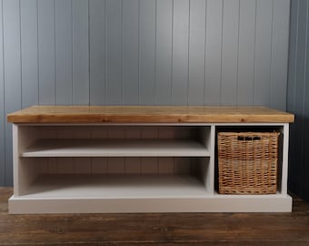 Large shoe bench with side basket long shelf seat with rustic top different colours and sizes hallway utility room porch