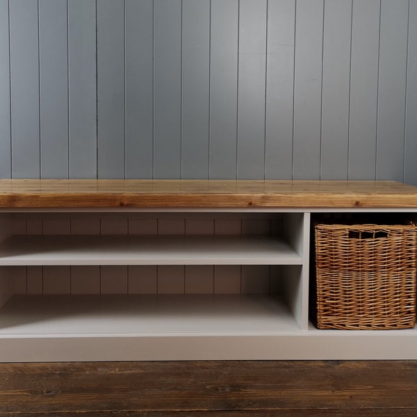 Large shoe bench with side basket long shelf seat with rustic top different colours and sizes hallway utility room porch