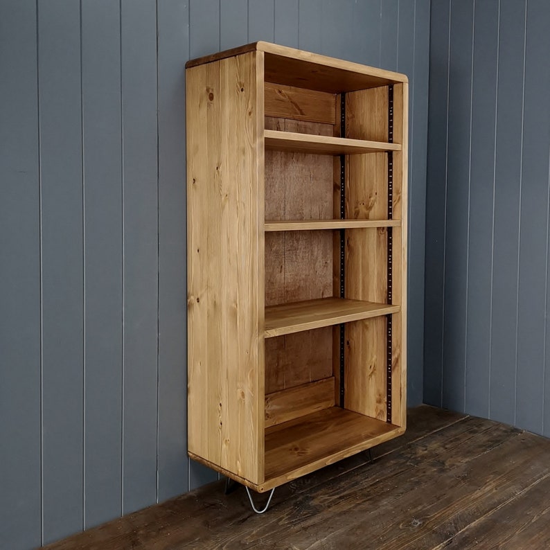 Traditional Meets Retro Bookcase Solid Wood With Hairpin Legs Etsy UK