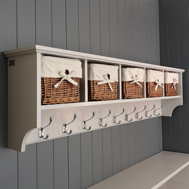 coat rack with shelf and baskets