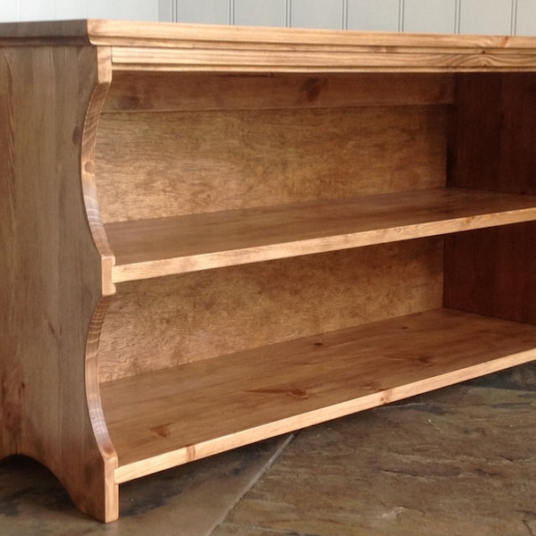 Hall shoe bench and shoe rack with storage shelves in Antique Pine