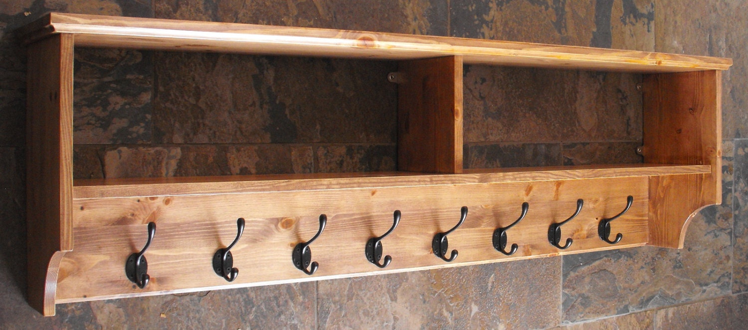 Wide Hat & Coat Rack With Shelf. Wall Mounted Solid Wood - Etsy