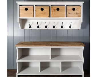 Handmade Hallway Set, Shoe Bench & Coat Rack with Storage Baskets